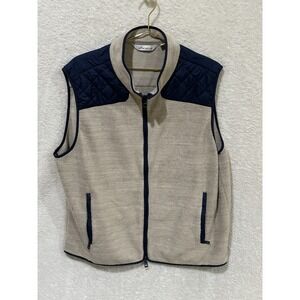 Peter Millar Micro Shearling Fleece Vest Quilted Light Tan Blue Mens XL Preppy